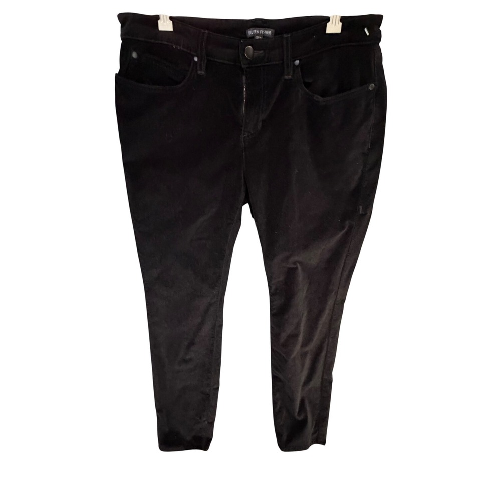 Eileen Fisher‎ Velveteen Pants Womens 10 Black Slim Straight Minimalist Timeless